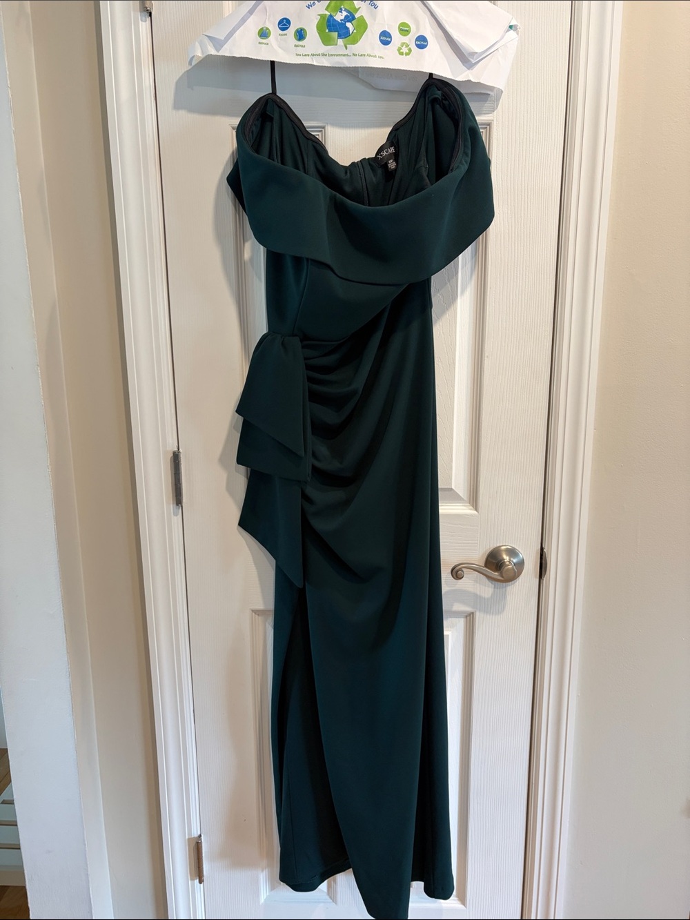 Xscape One-Shoulder Dark Teal Satin Gown